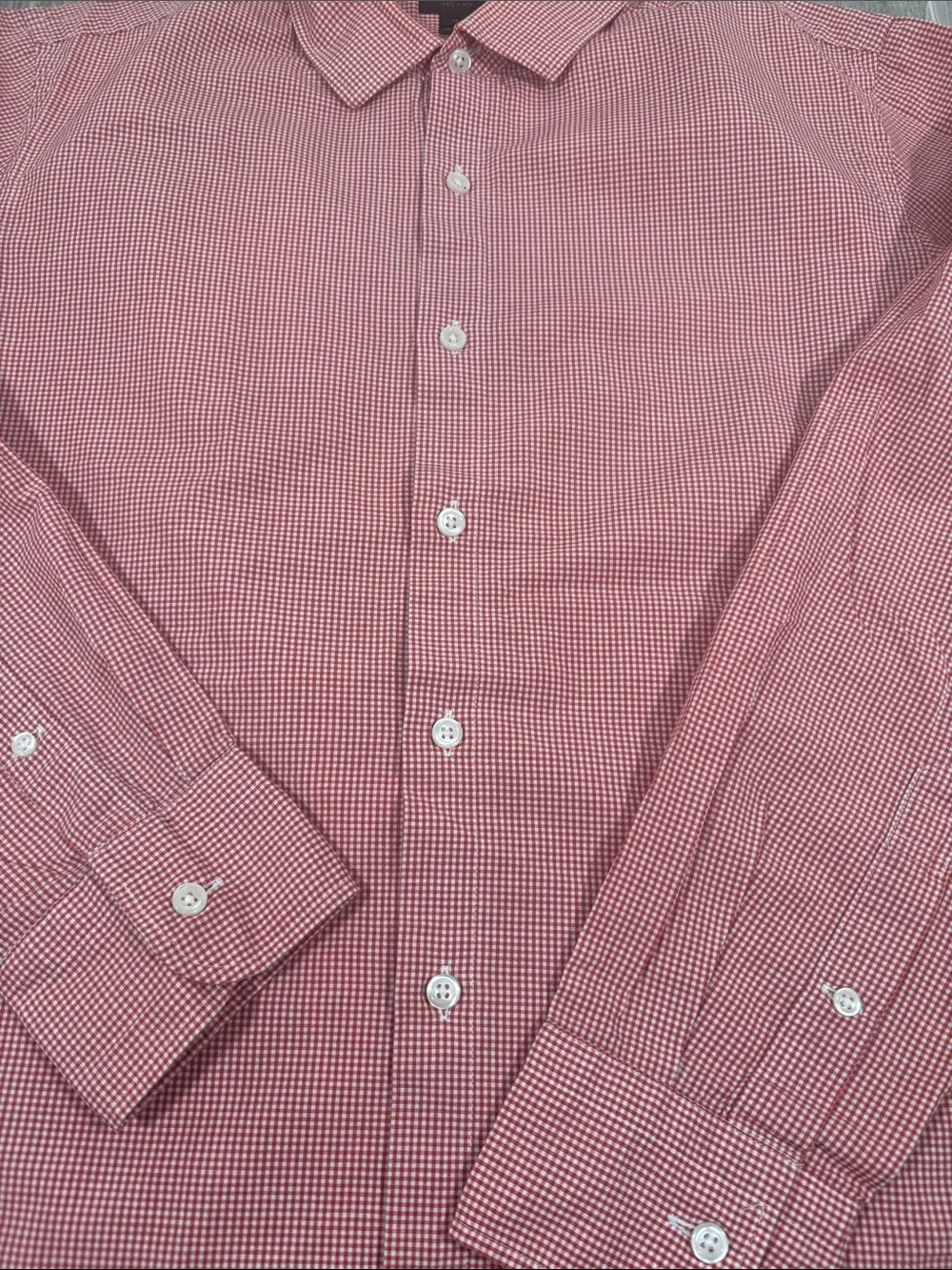 J.Crew Ludlow Slim Dress Shirt M Red Gingham Linen